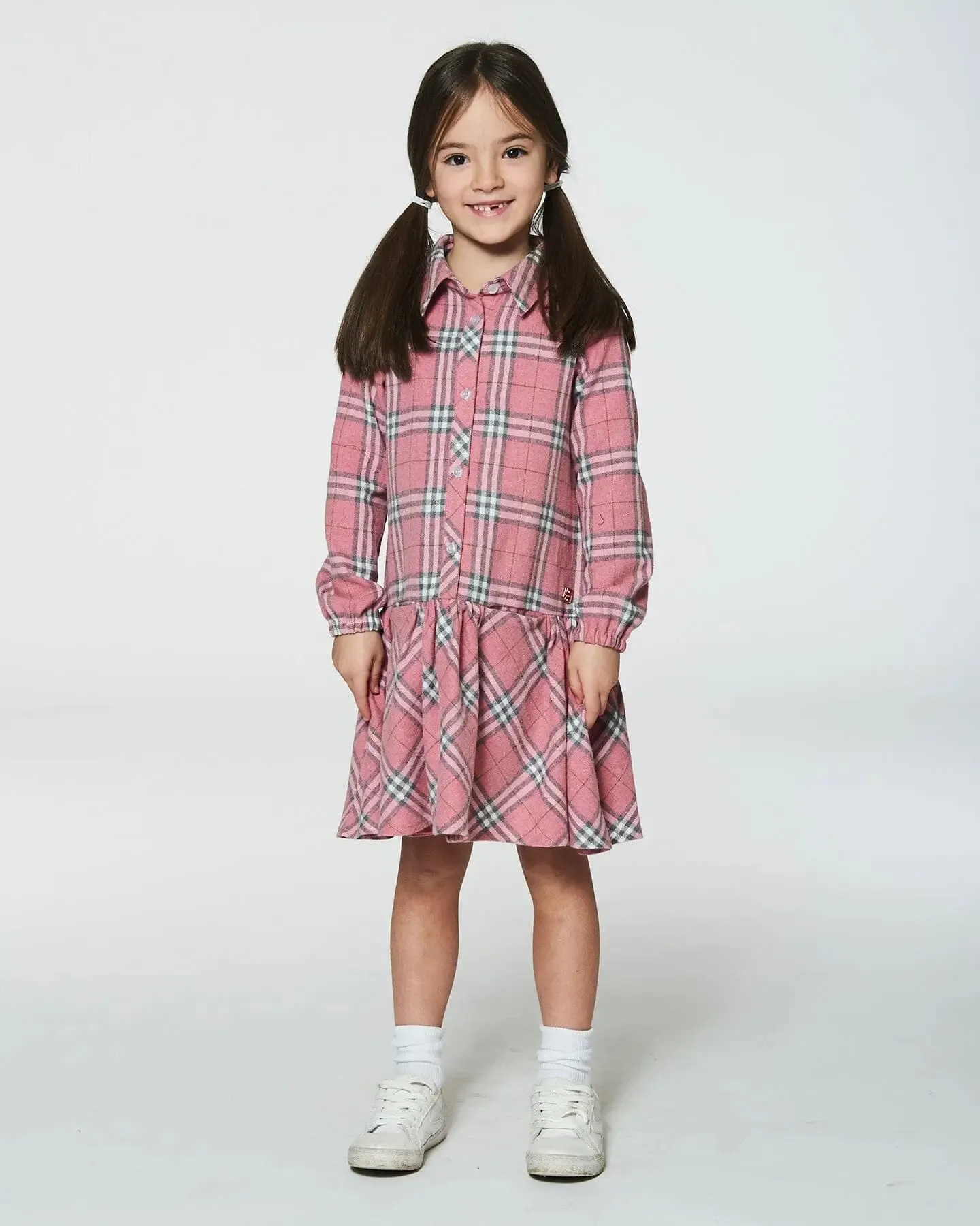 Flannel Shirt Dress With Frill Pink Plaid