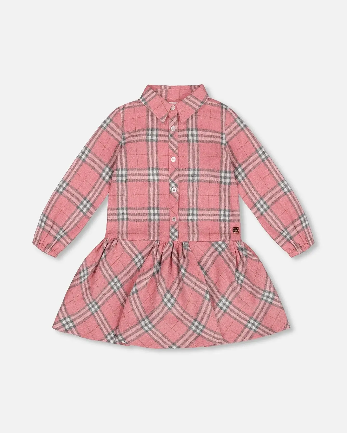 Flannel Shirt Dress With Frill Pink Plaid