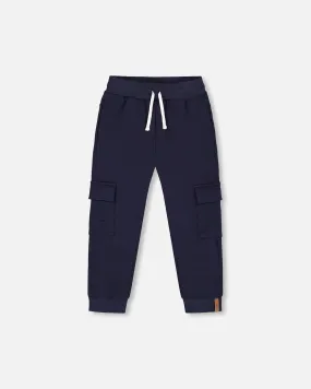 Fleece Sweatpants With Cargo Pockets Navy