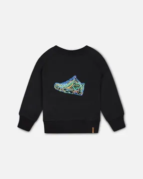 Fleece Sweatshirt With Print Black