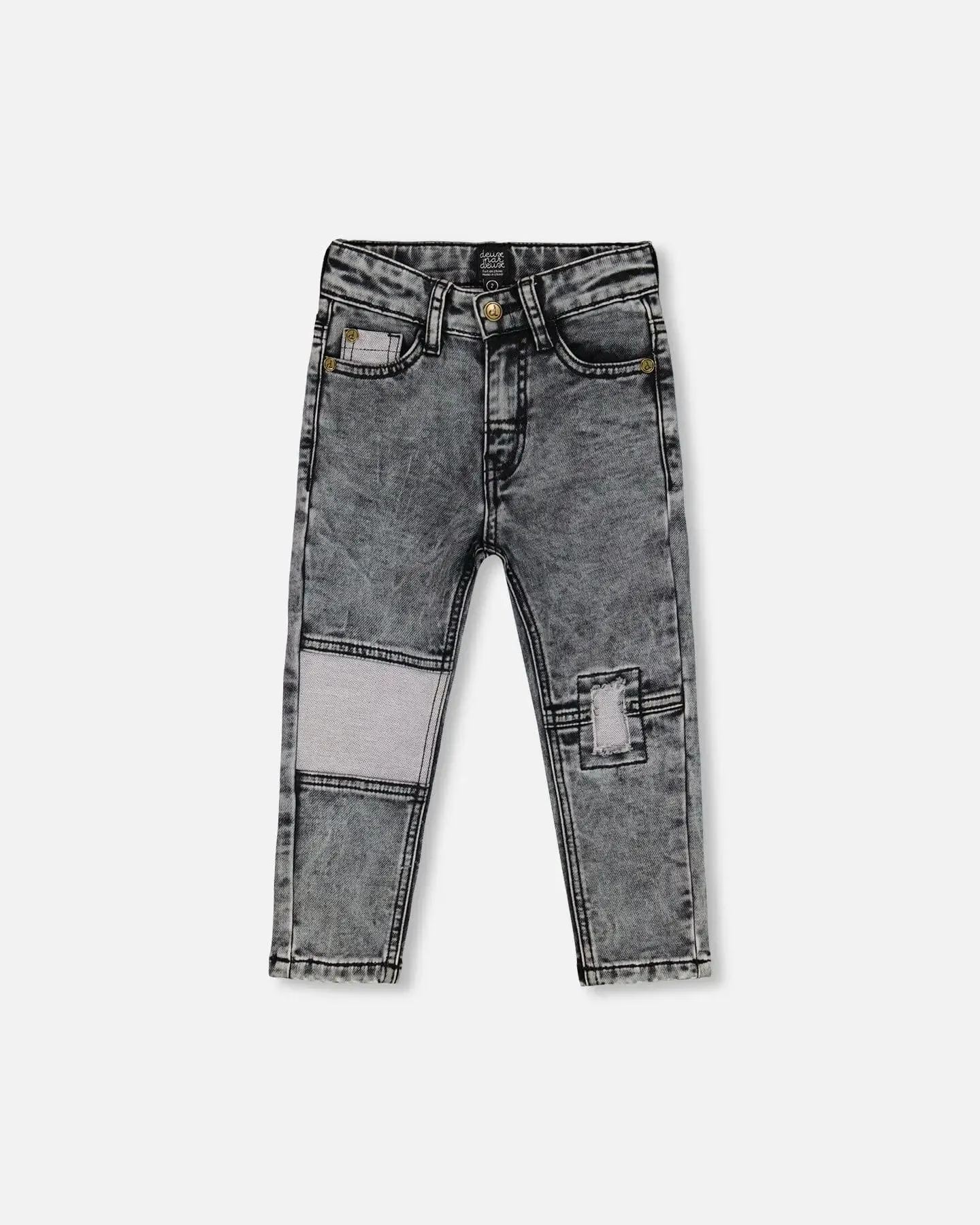 French Terry Black Denim Pants With Contrasting Patch