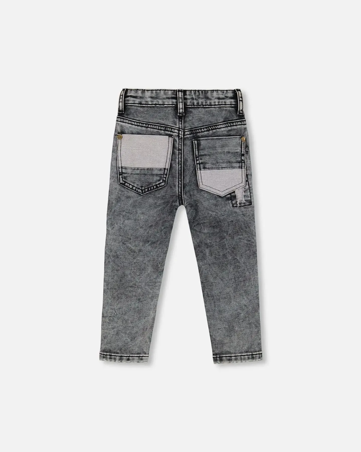 French Terry Black Denim Pants With Contrasting Patch