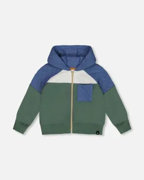 Full Zip Colorblock Hooded Fleece Sweatshirt Forest Green