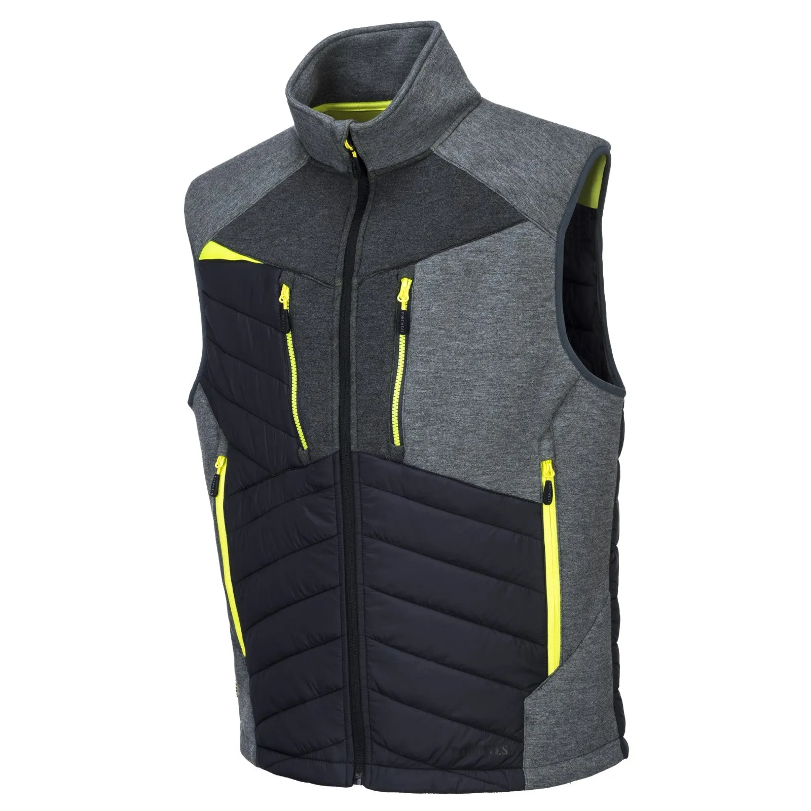 Gilet imbottito ibrido grigio con inserti giallo fluo taglia dalla S alla 3XL PORTWEST DX470