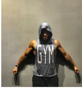 GYM Letters Print Tank Tops Men Athletic Fitness Casual Vest Sleeveless Hooded Loose tEE Summer Clothing Tops