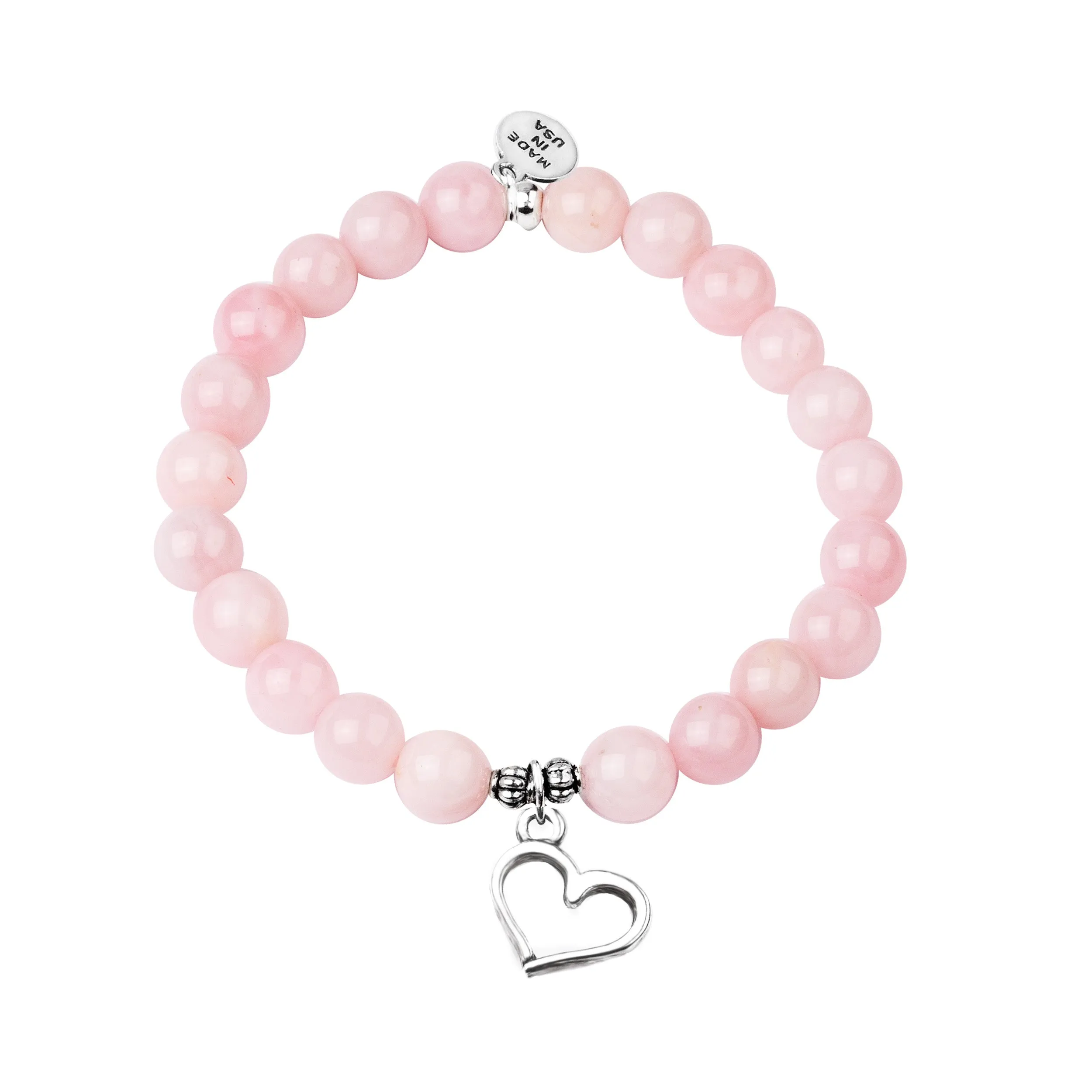 Heart | Stone Beaded Charm Bracelet | Rose Quartz