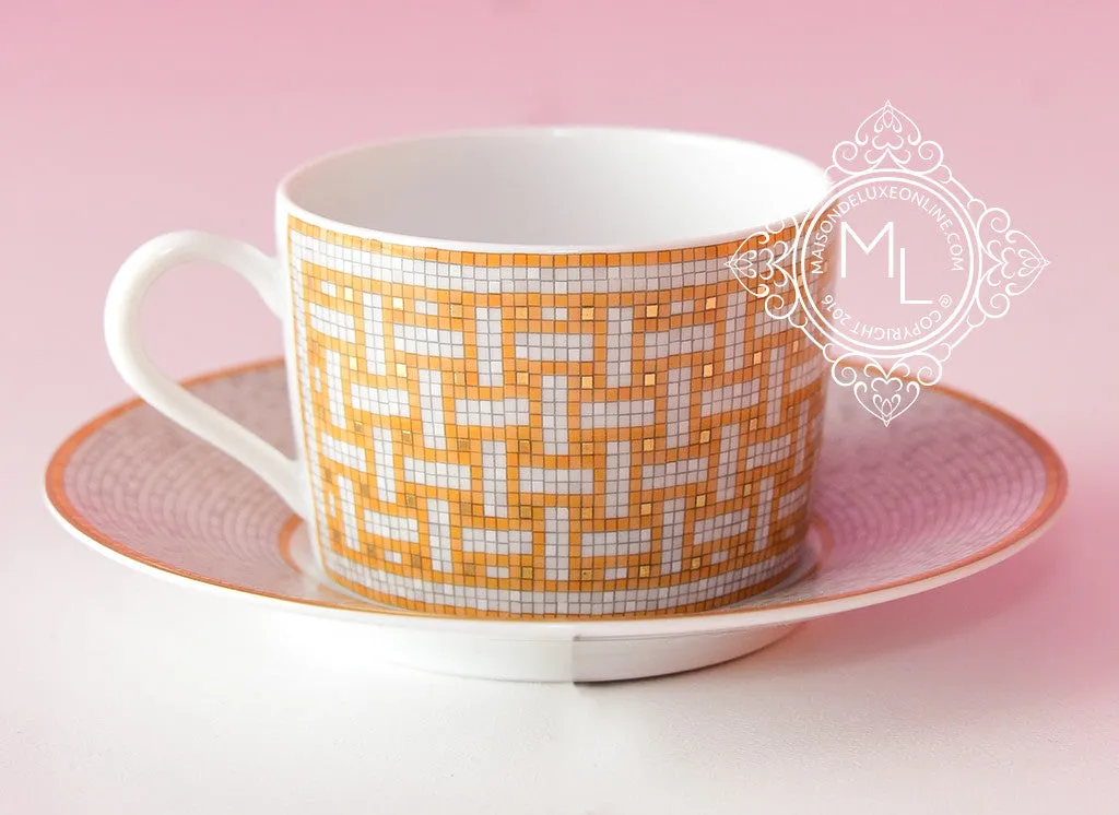 Hermes Classic Mosaique Au 24 Gold Teacup & Saucer