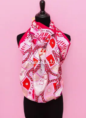 Hermes "Le Tour du Monde en 63 Cases" Fuchsia Twill Silk 90 cm Scarf