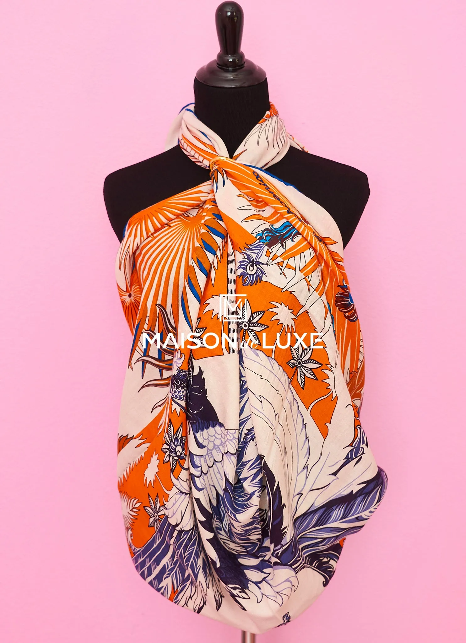 Hermes "Mythiques Phoenix Coloriage" Blanc Cashmere 140 GM Shawl