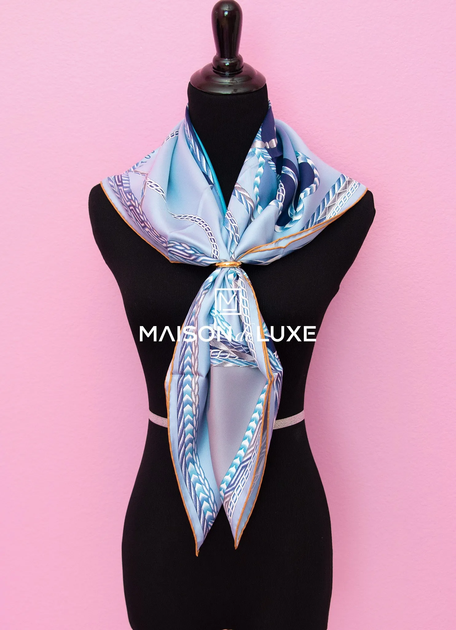 Hermes "Robe du Soir" Blue Twill Silk 90 cm Scarf