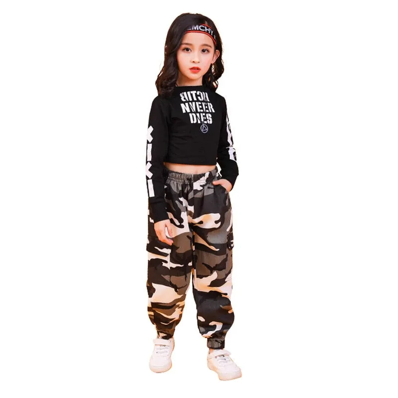 #HH450 Hip Hop Jazz Costumes -Crop Shirt -Camouflage Casual Pants