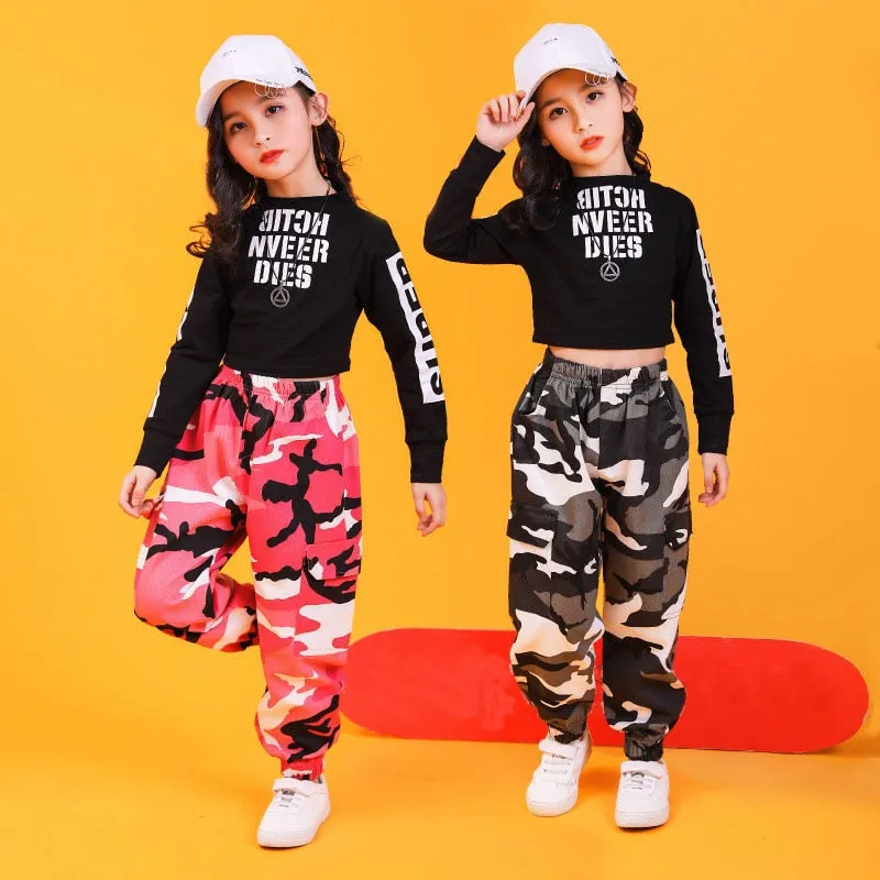 #HH450 Hip Hop Jazz Costumes -Crop Shirt -Camouflage Casual Pants