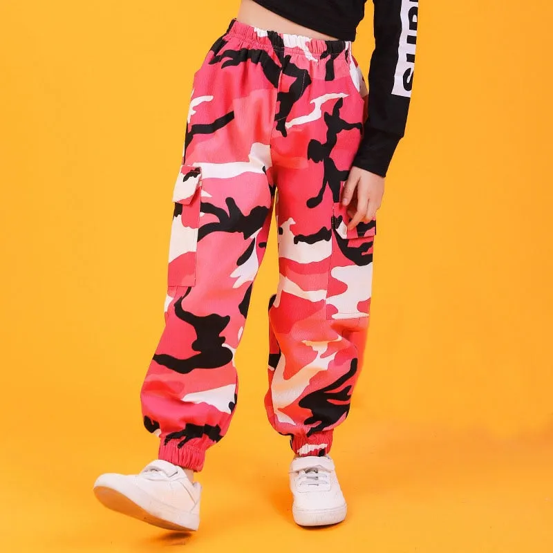 #HH450 Hip Hop Jazz Costumes -Crop Shirt -Camouflage Casual Pants