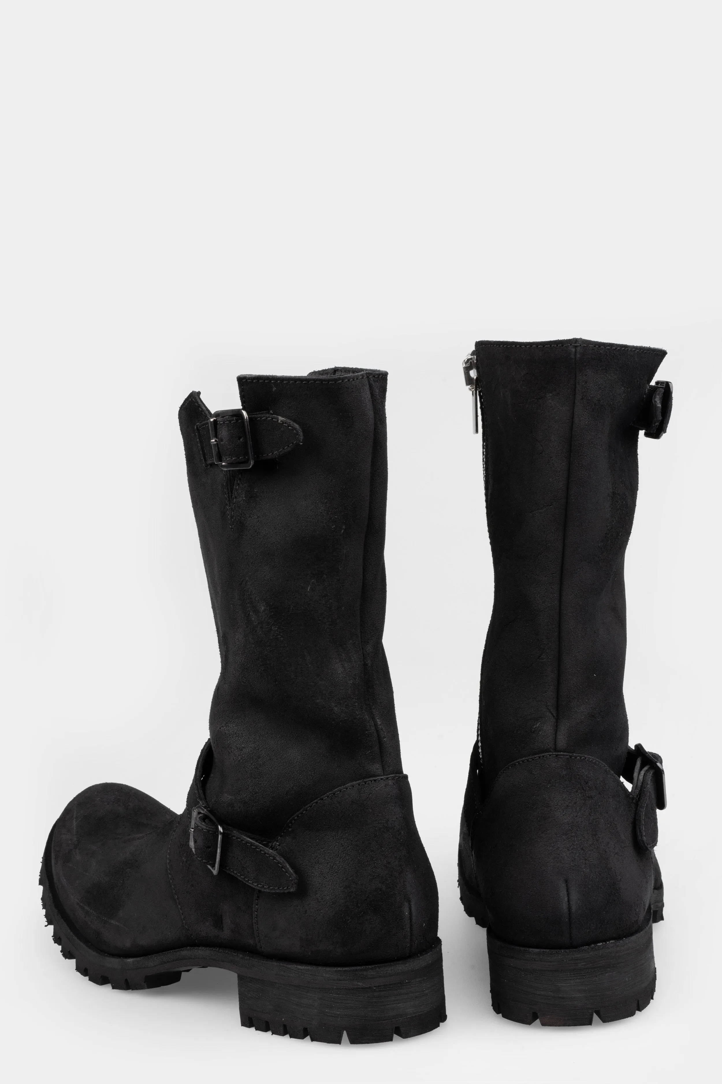 High leather buckle boots