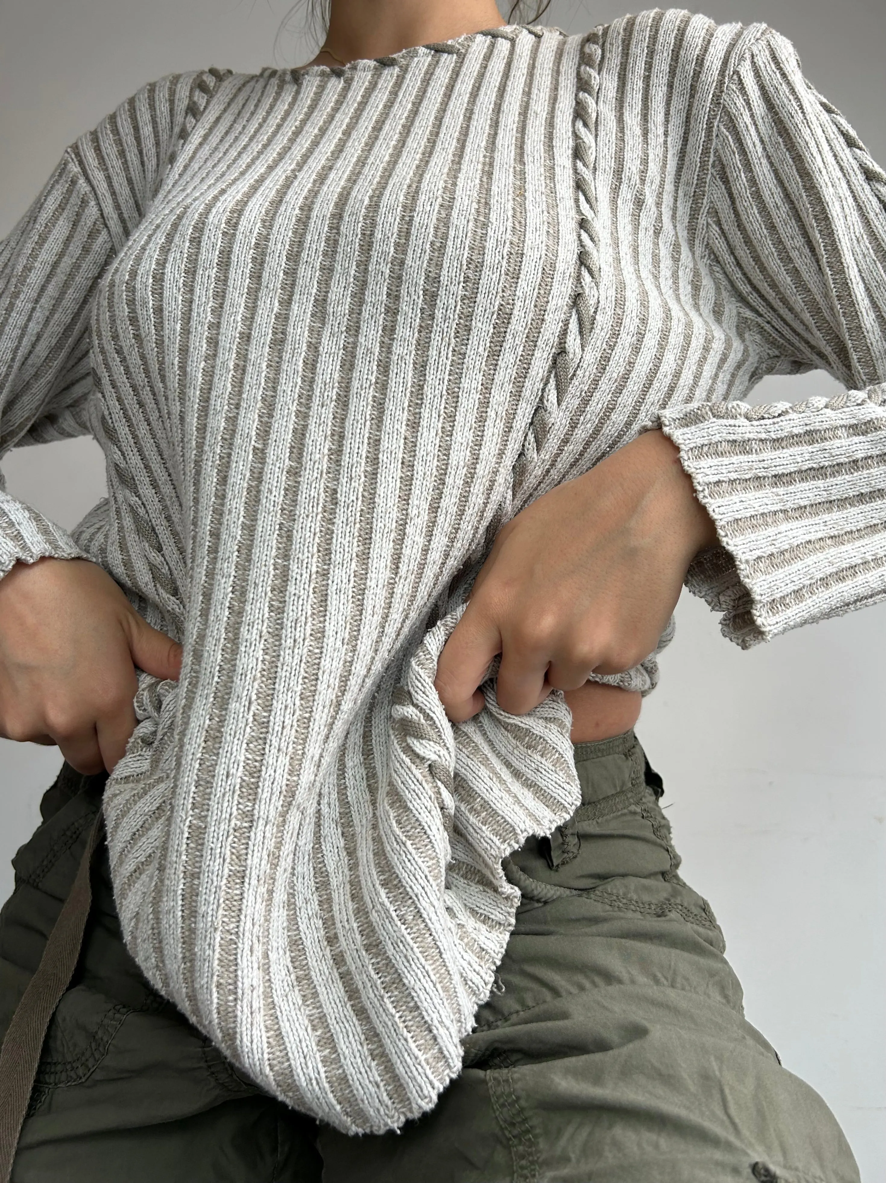 Khaki ribbed tie up  jumper (M/L)