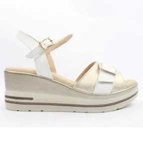 Ladies Pitillos Sandals White/Gold Wedge Heel Buckle Platform 2852 Oro sale