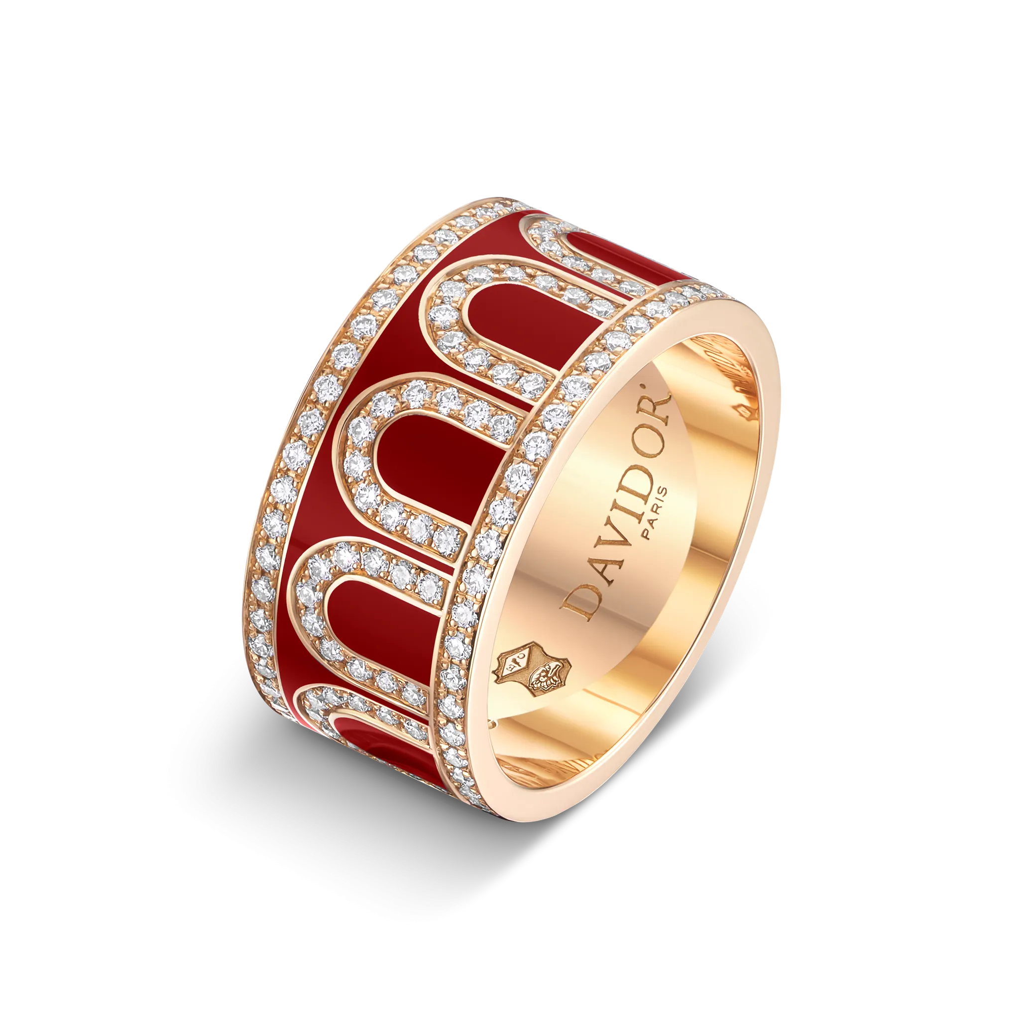 L'Arc de DAVIDOR Ring GM, 18k Rose Gold with Davidor Bordeaux Lacquered Ceramic and Palais Diamonds