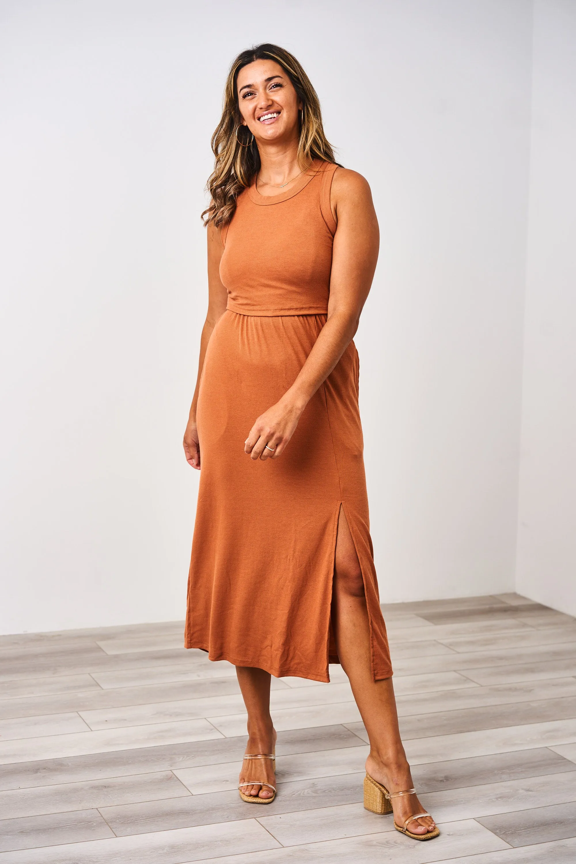 Latched Mama Ribbed Midi Nursing Slit Dress