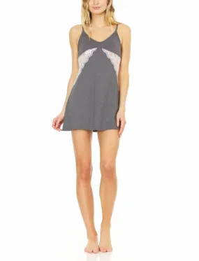 Laundry by Shelli Segal Womens Yummy Jersey Chemise Nightdress | Elegant Lightweight Sleepwear w/ Waist Lace Detail | Sleeveless Adjustable Straps w/ "V" Back Cutout | Small to Extra Large Sizes