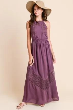 Long Maxi Dress with Crochet Trim