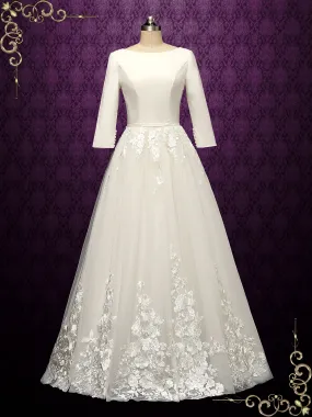 Long Sleeves Wedding Dress with Lace Tulle Skirt SUMMER