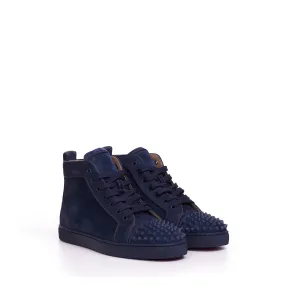 Lou Spikes Orlato High Top Sneakers In Rock Blue Veau Velours