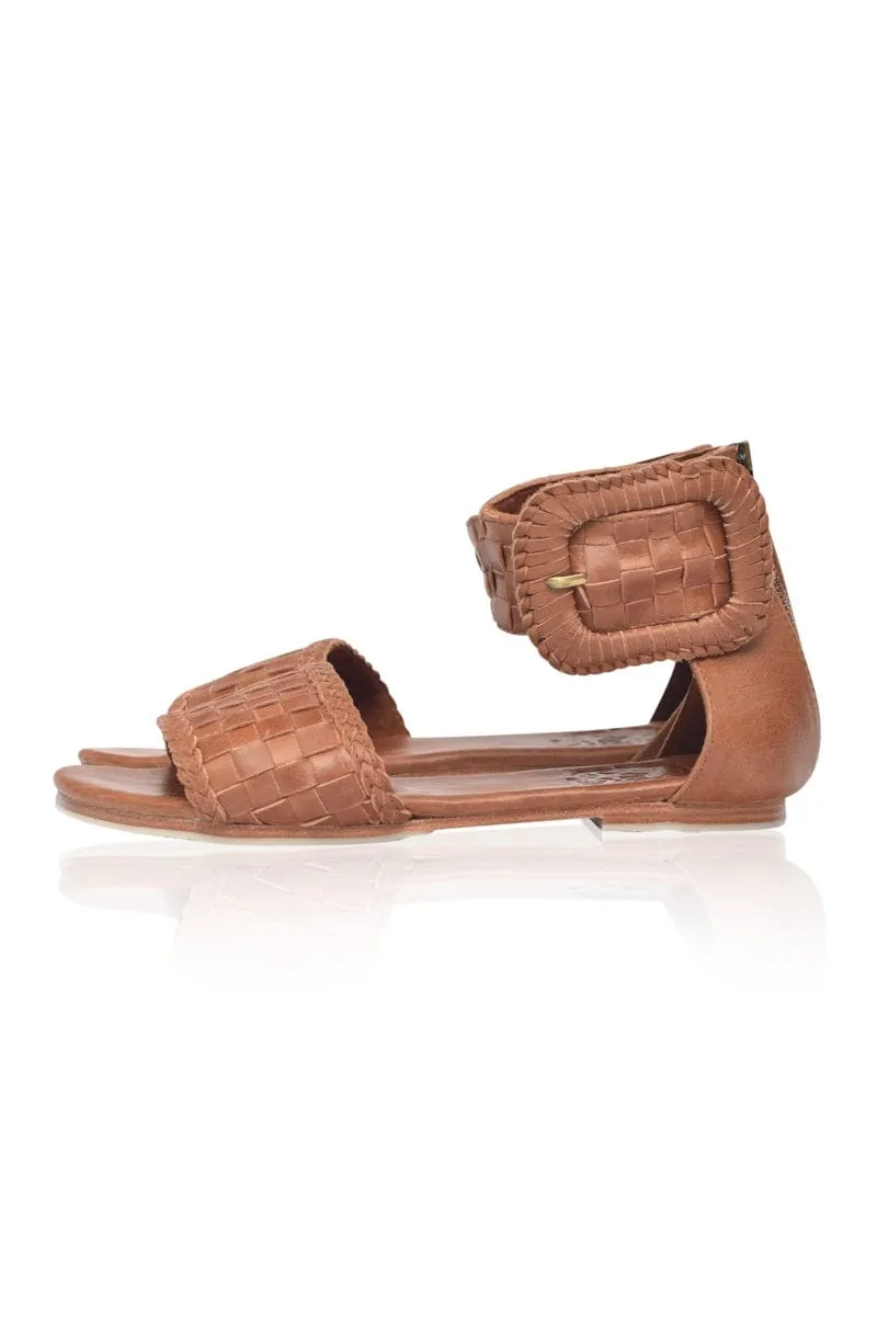 Madagascar Woven Leather Sandals in Vintage Camel