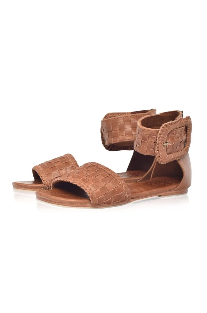 Madagascar Woven Leather Sandals in Vintage Camel