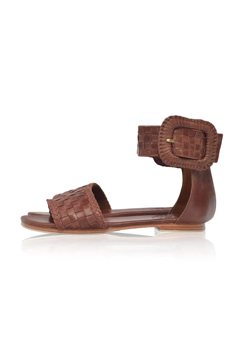 Madagascar Woven Leather Sandals in Vintage Camel