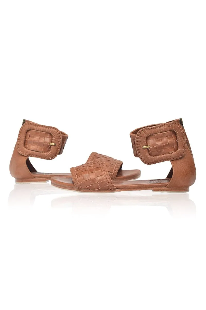 Madagascar Woven Leather Sandals in Vintage Camel