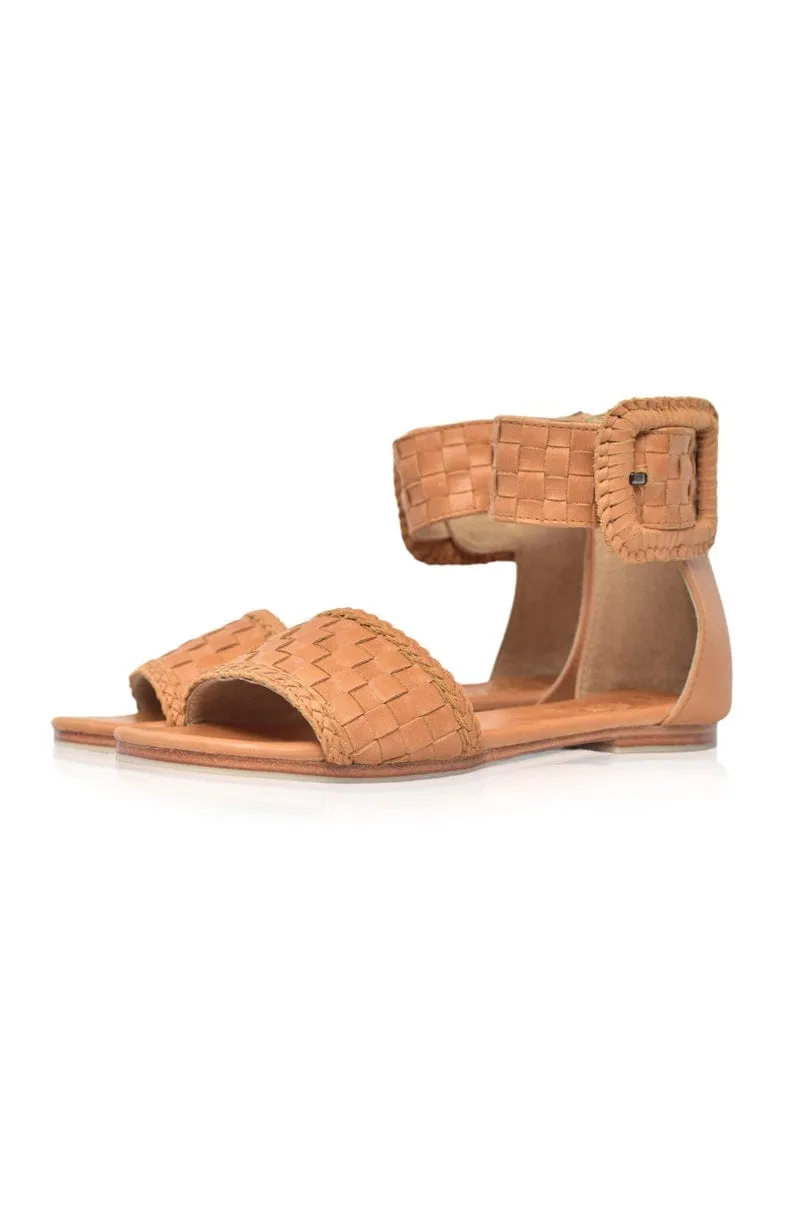 Madagascar Woven Leather Sandals in Vintage Camel