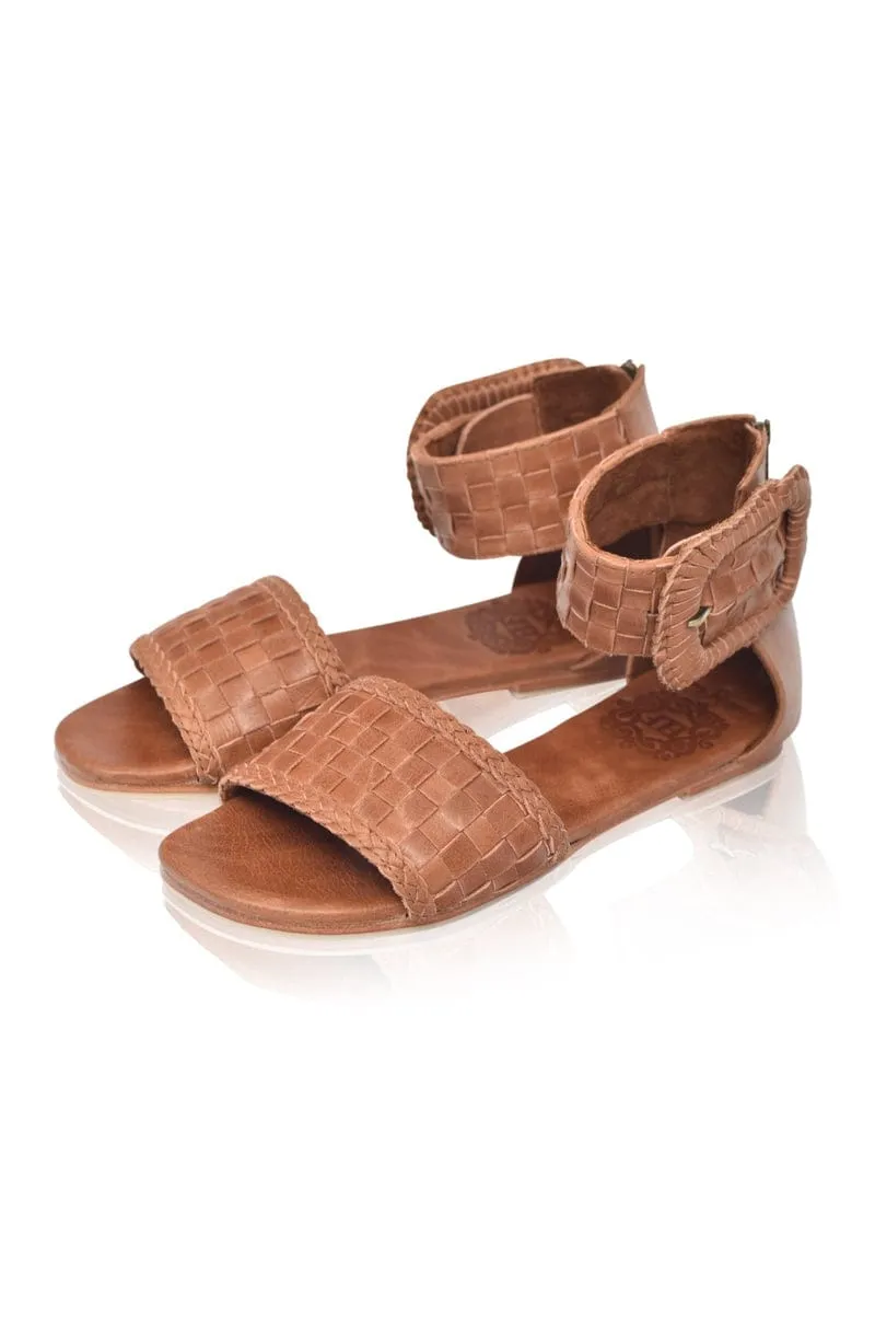 Madagascar Woven Leather Sandals in Vintage Camel