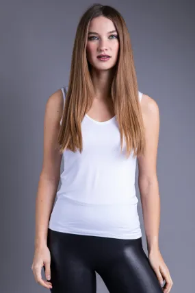 Majestic Sleeveless V Neck Tank in Blanc/White