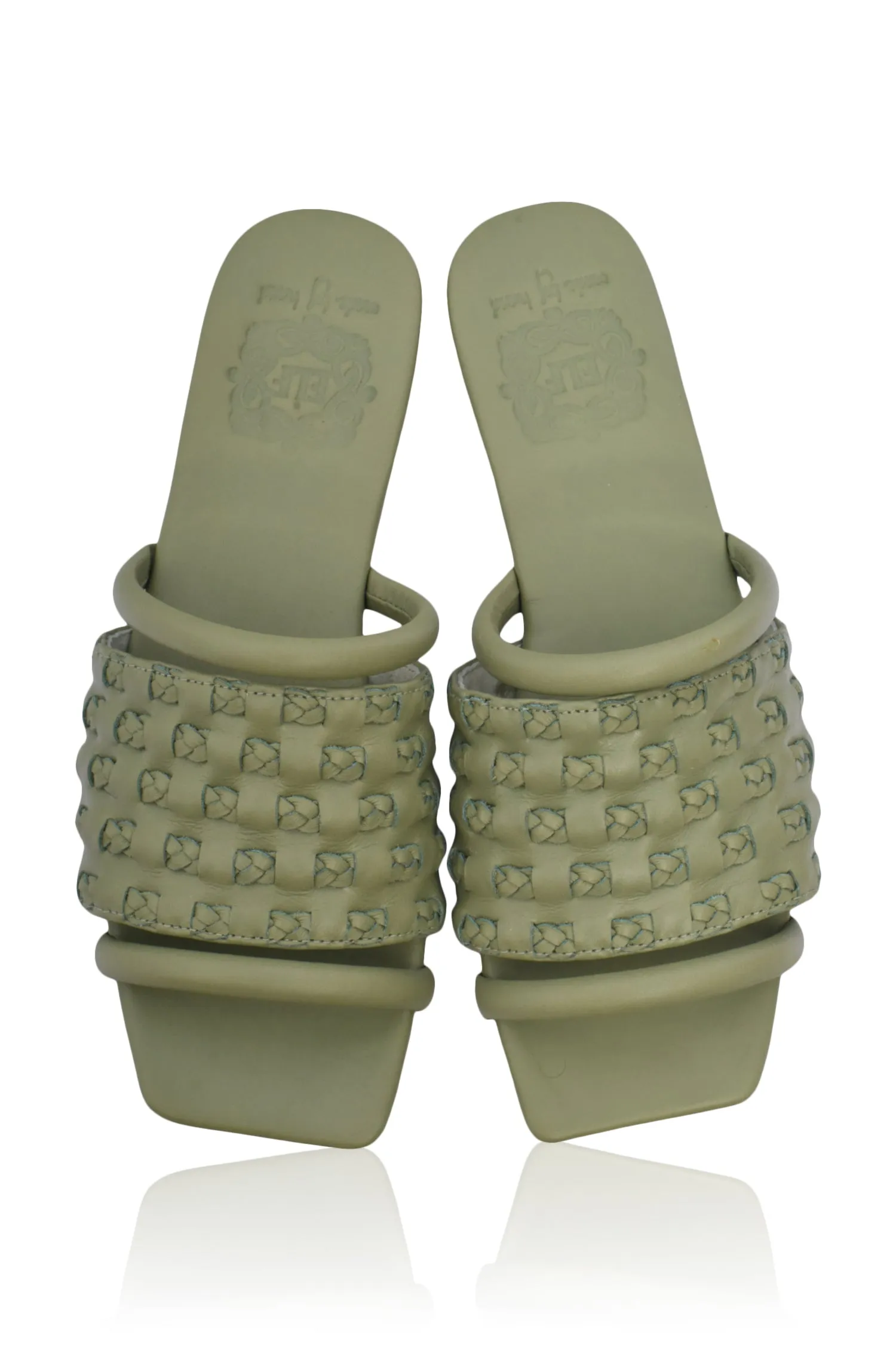 Majorca Leather Slides in Olive Green