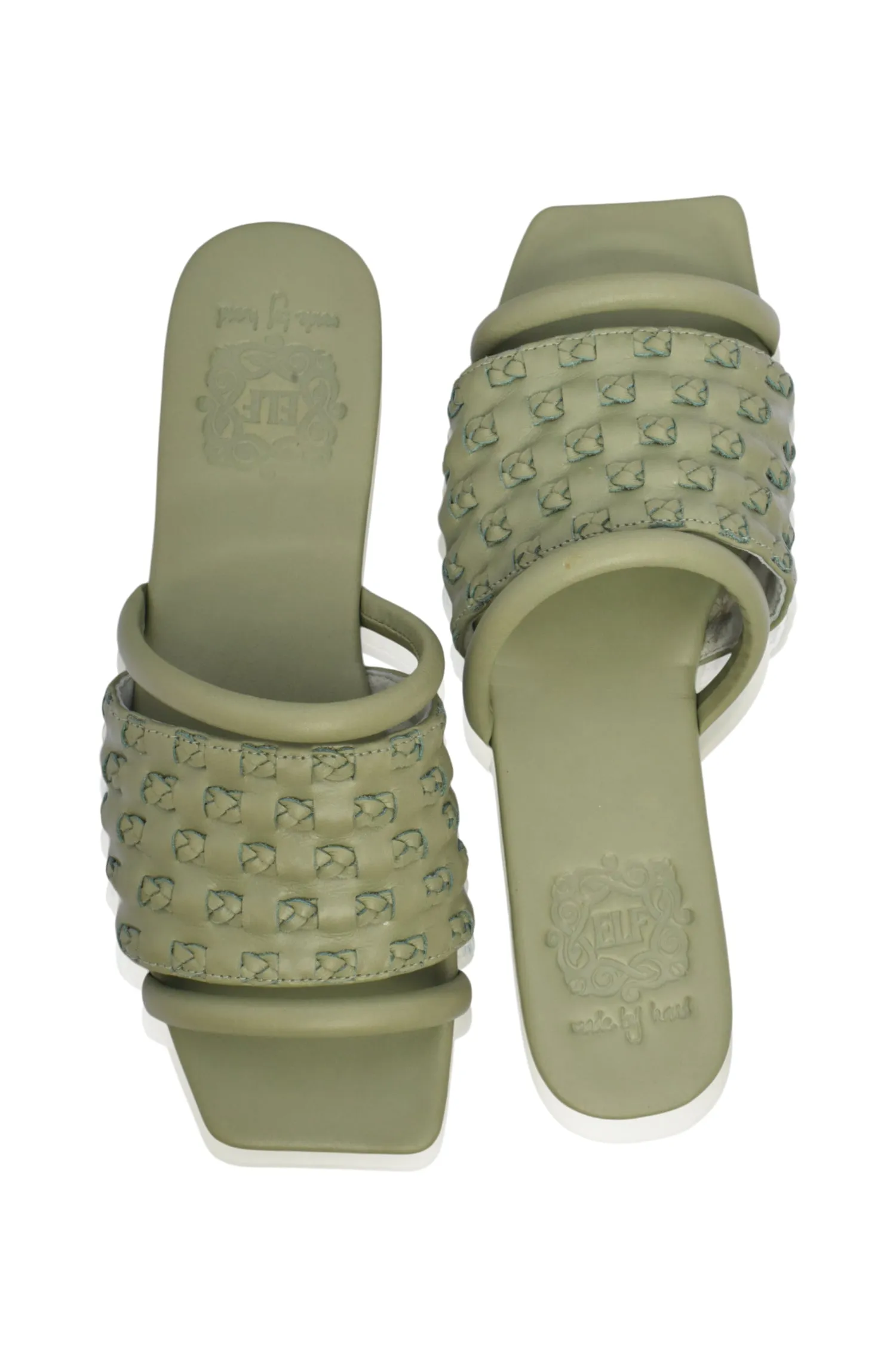 Majorca Leather Slides in Olive Green