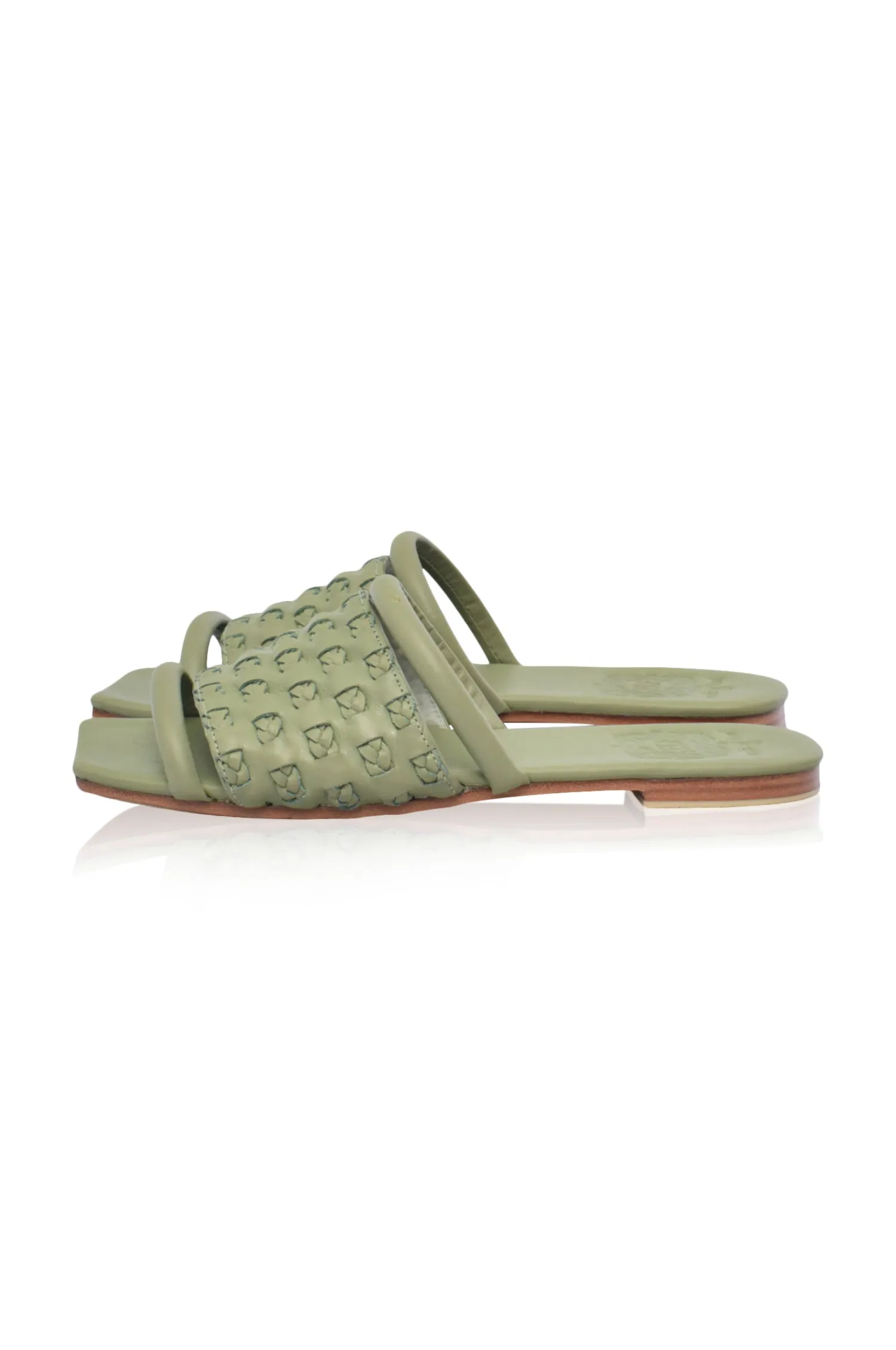 Majorca Leather Slides in Olive Green