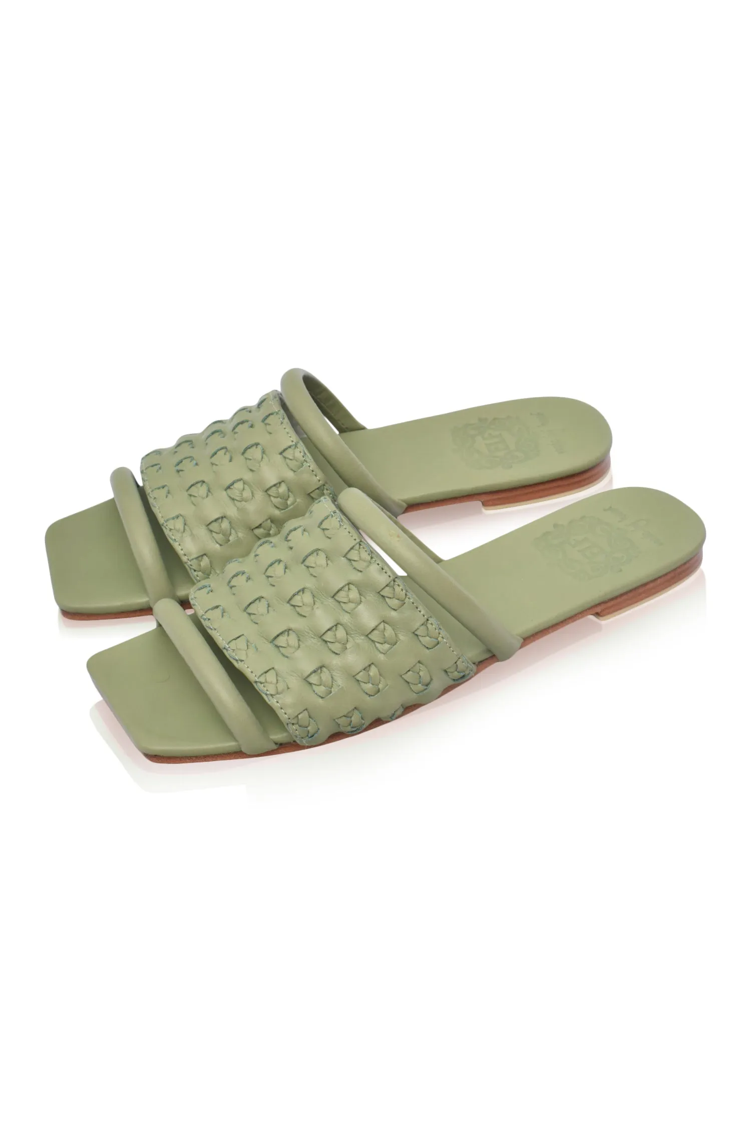 Majorca Leather Slides in Olive Green