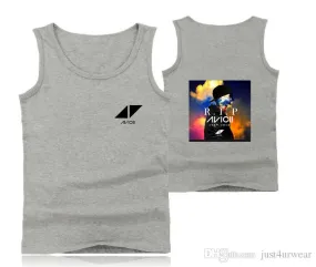 Mens Casual Tank Tops Summer Sleeveless T-shirt Vest Men Underwear Crew Neck Athletic Vest Sweden DJ Avicii Print Vests Tees Male Tops