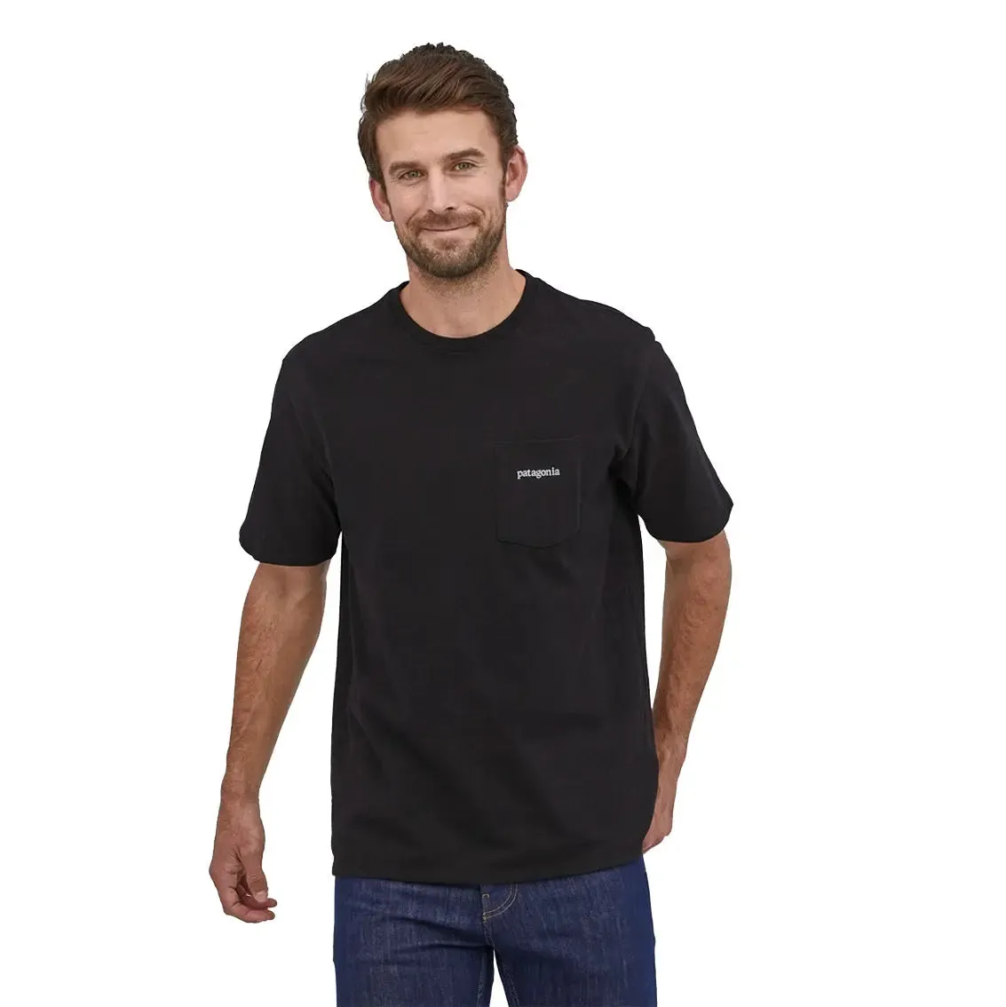 Mens Patagonia Line Logo Ridge Pocket Responsibili-Tee - Black