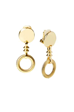 Mixed Texture Gold Circle Dangle Clip Earrings