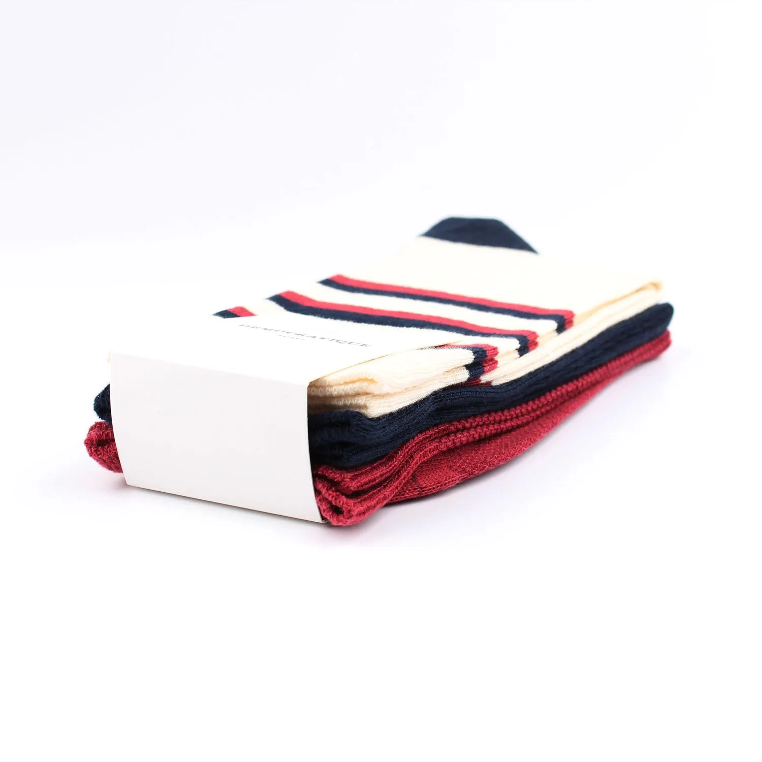 OF 3-pack 1 - Off White / Navy / Light Rosso - Stripes, Pique and Flat Knit