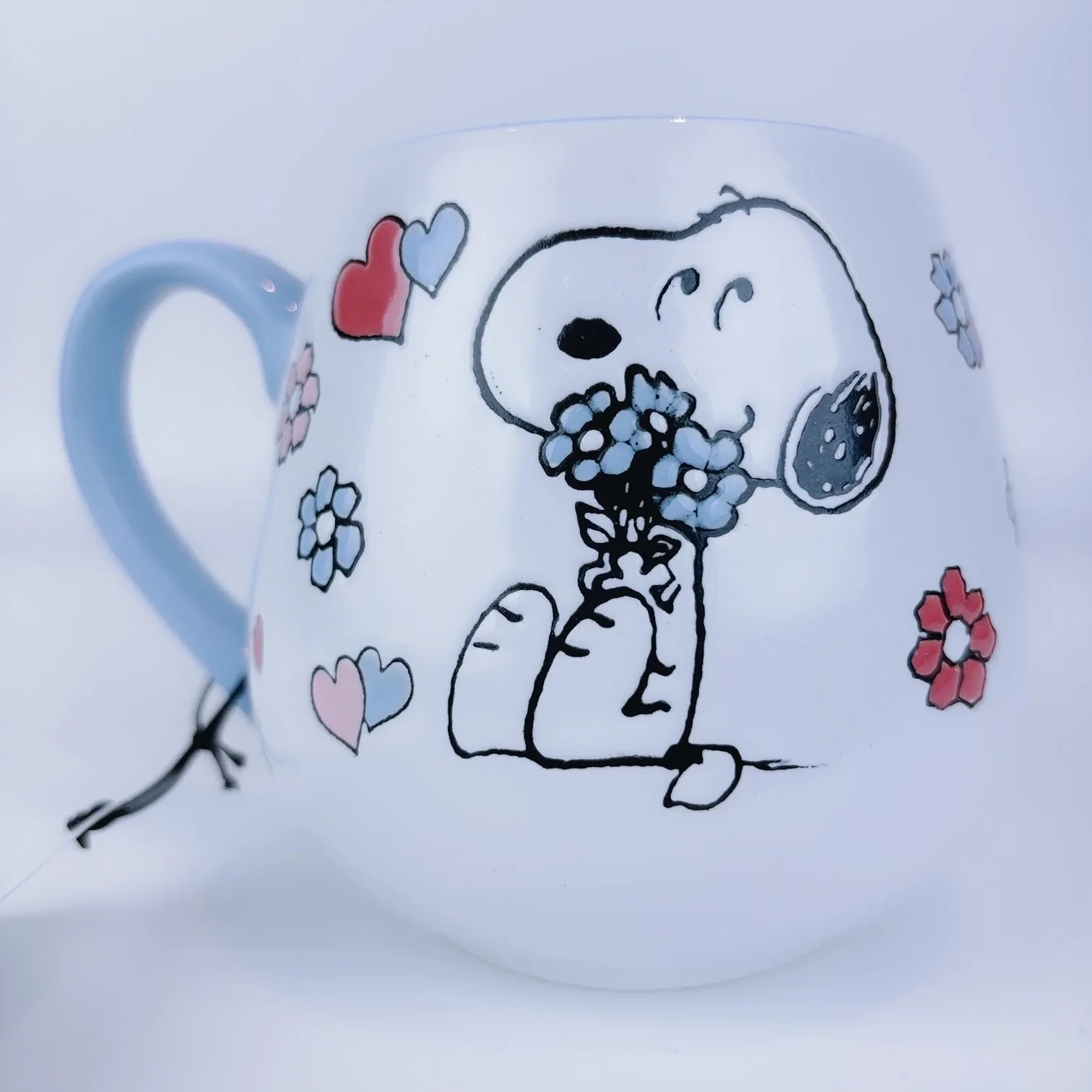 Peanuts Snoopy Flower Bouquet Ceramic Stoneware Light Blue Mug 20 oz