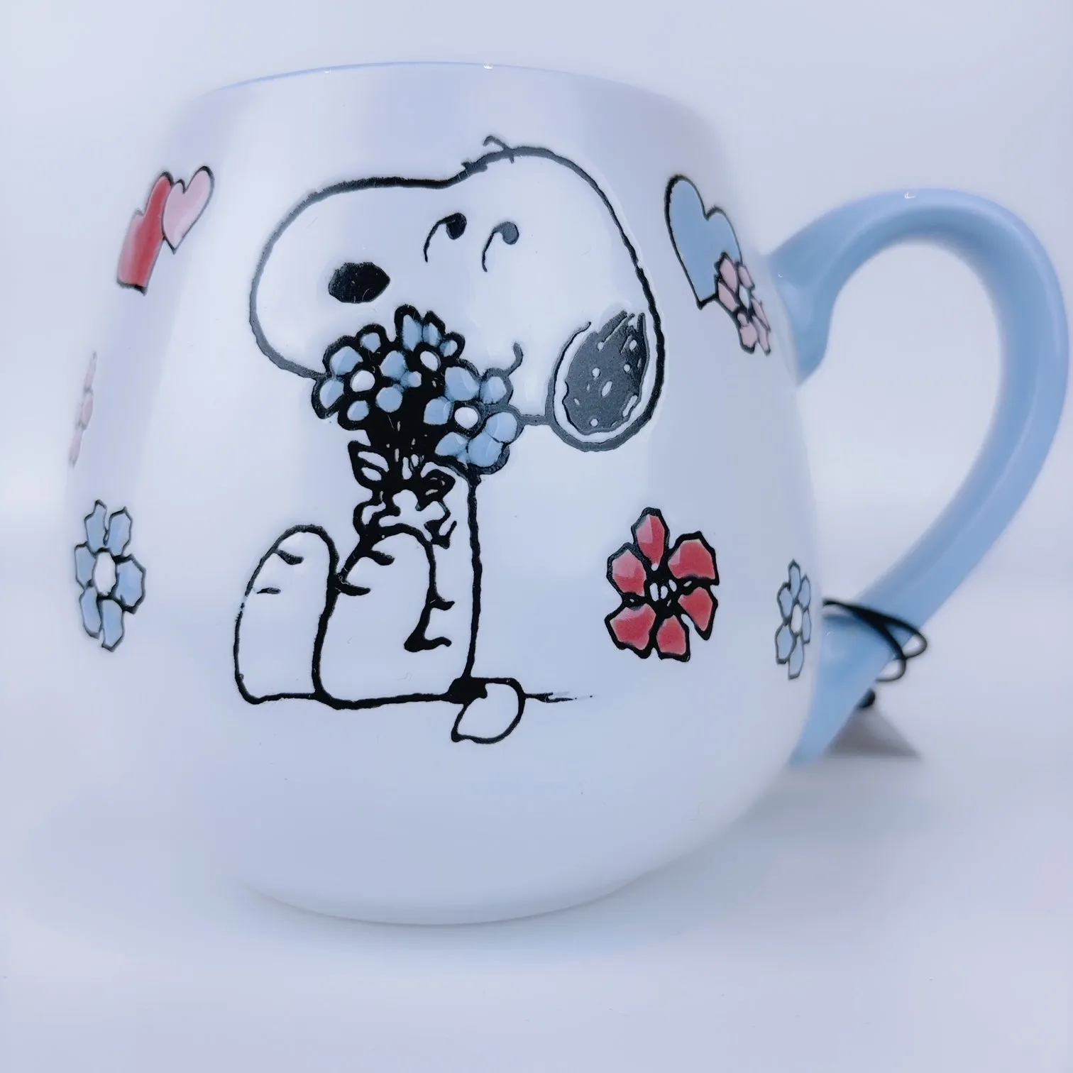 Peanuts Snoopy Flower Bouquet Ceramic Stoneware Light Blue Mug 20 oz