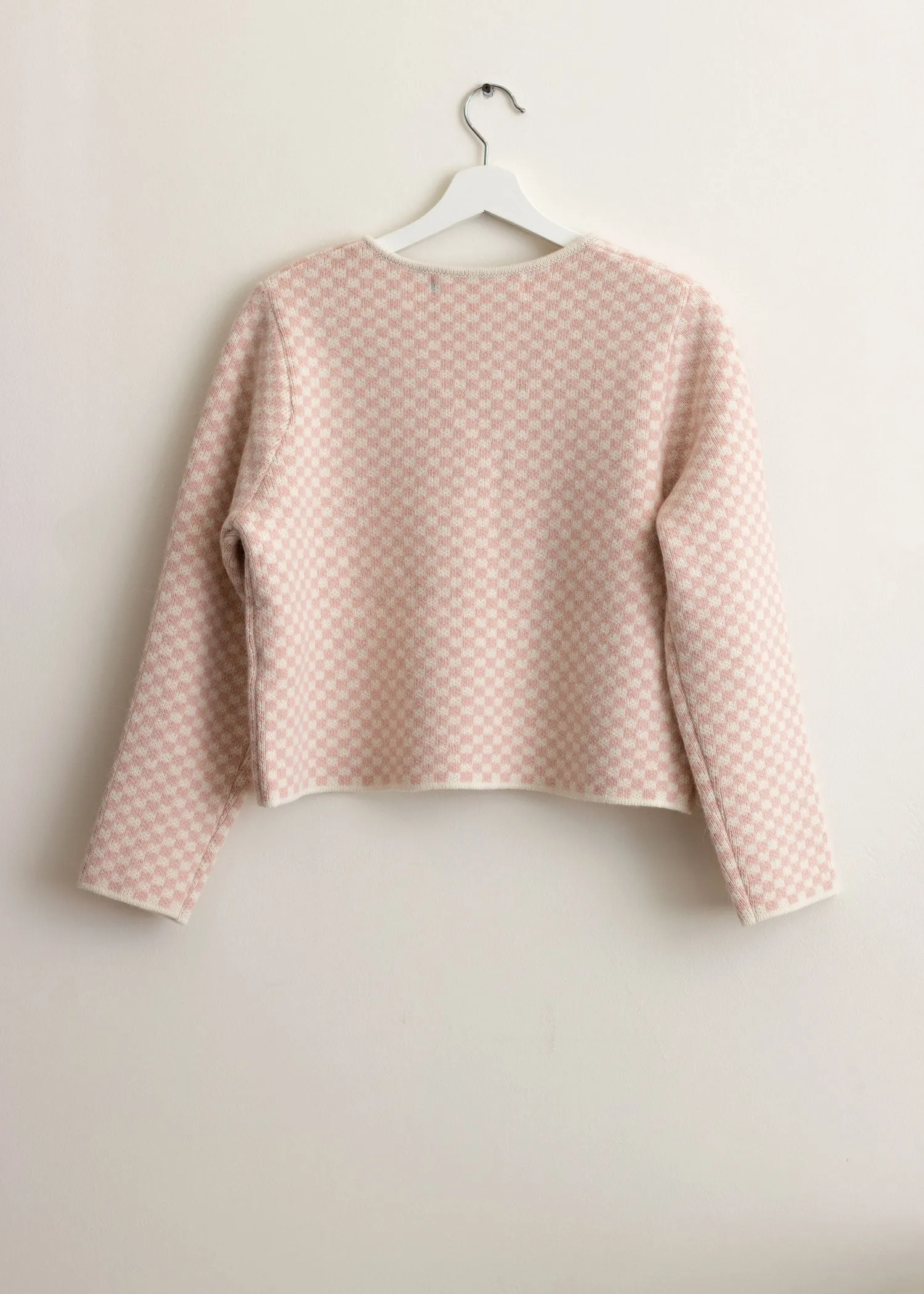 Pink Checker Wool Cardigan