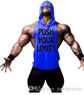 PUSH YOUR LIMITS Men Vests Summer GYM Tank Tops Hooded Tanks Athletic Top