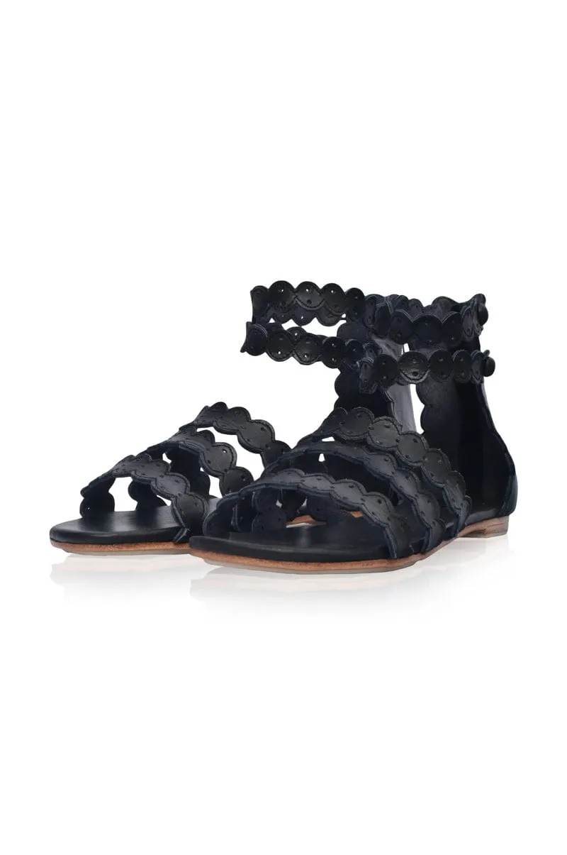 Rimini Boho Leather Sandals in Black