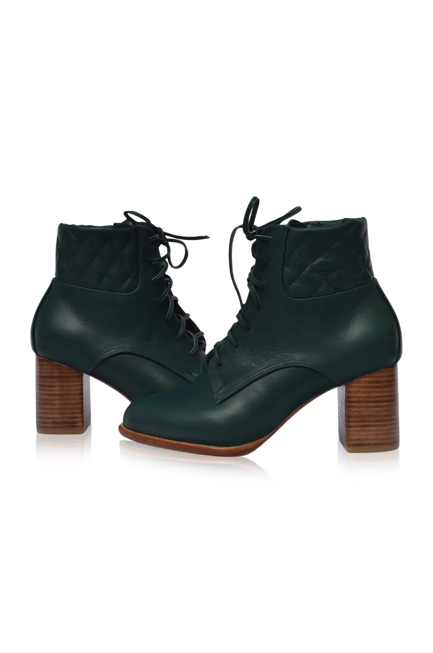 Rising Mara Leather Heel Booties in Emerald