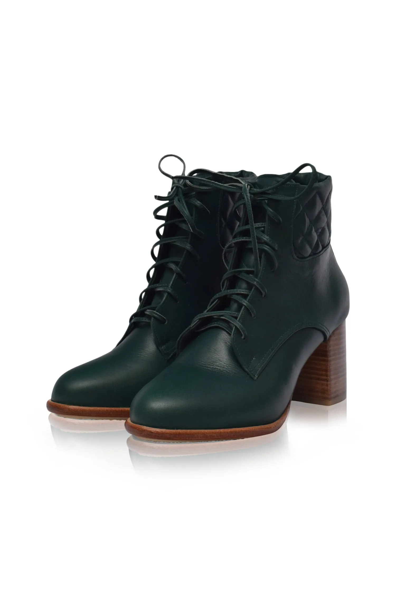 Rising Mara Leather Heel Booties in Emerald