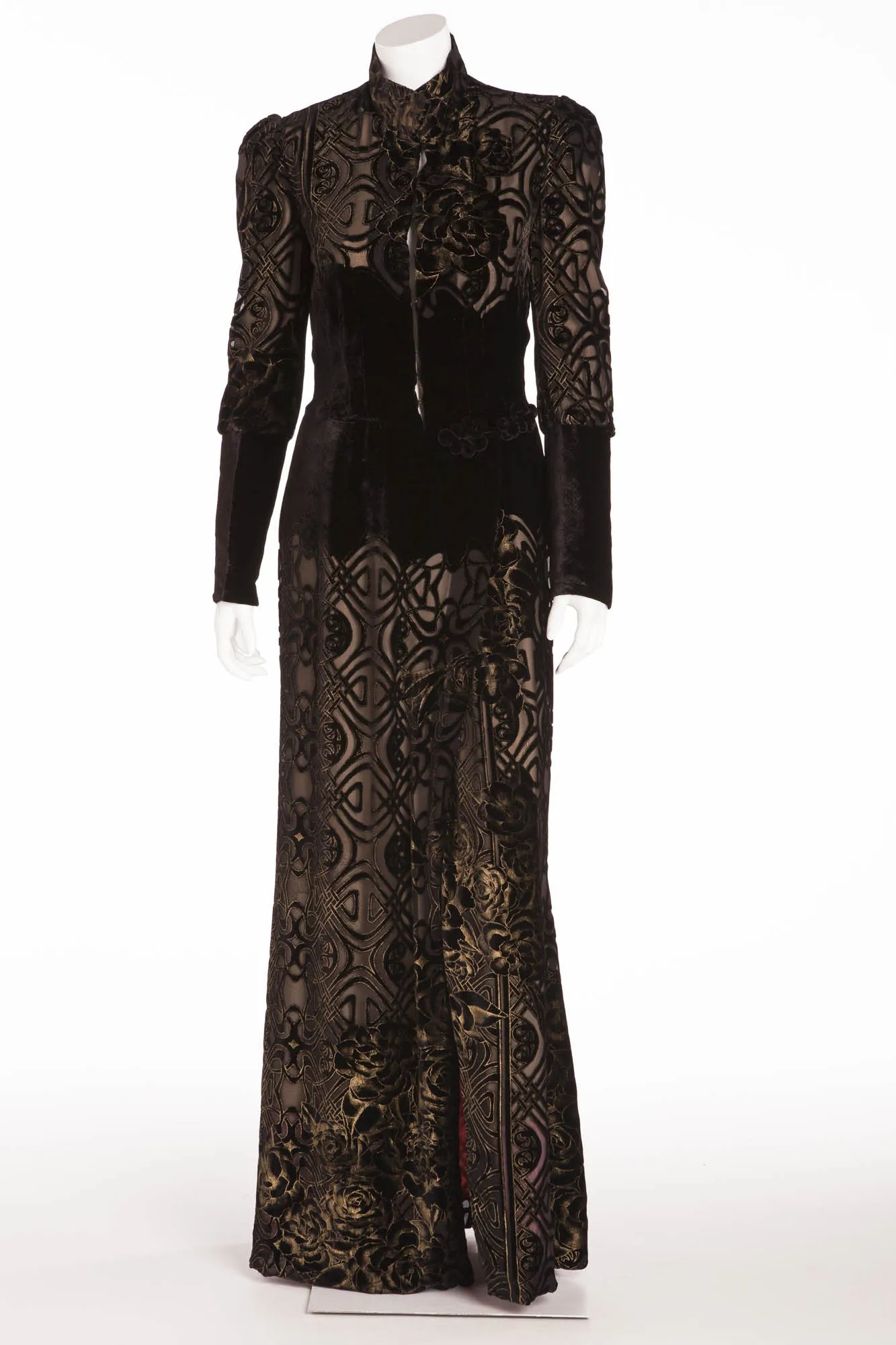 Roberto Cavalli - As Seen on the 2006 Runway Collection - Black Velvet Brocade Robe with Floral Oriental Kimono Silk Lining - IT 40