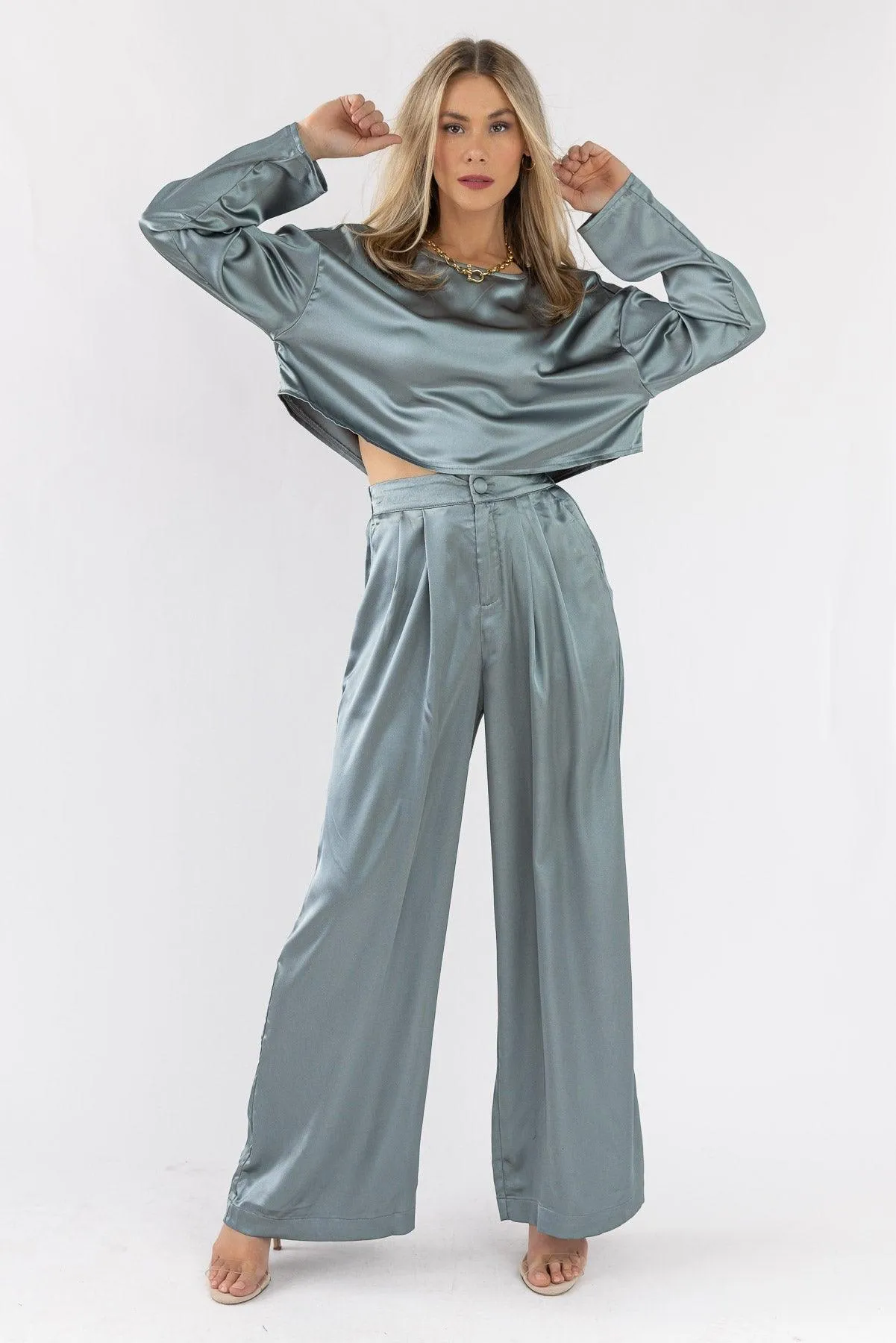 Satin Soiree Crop Top & Pant Set - Final Sale